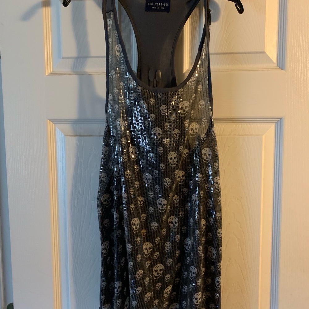Sequin skull tank top